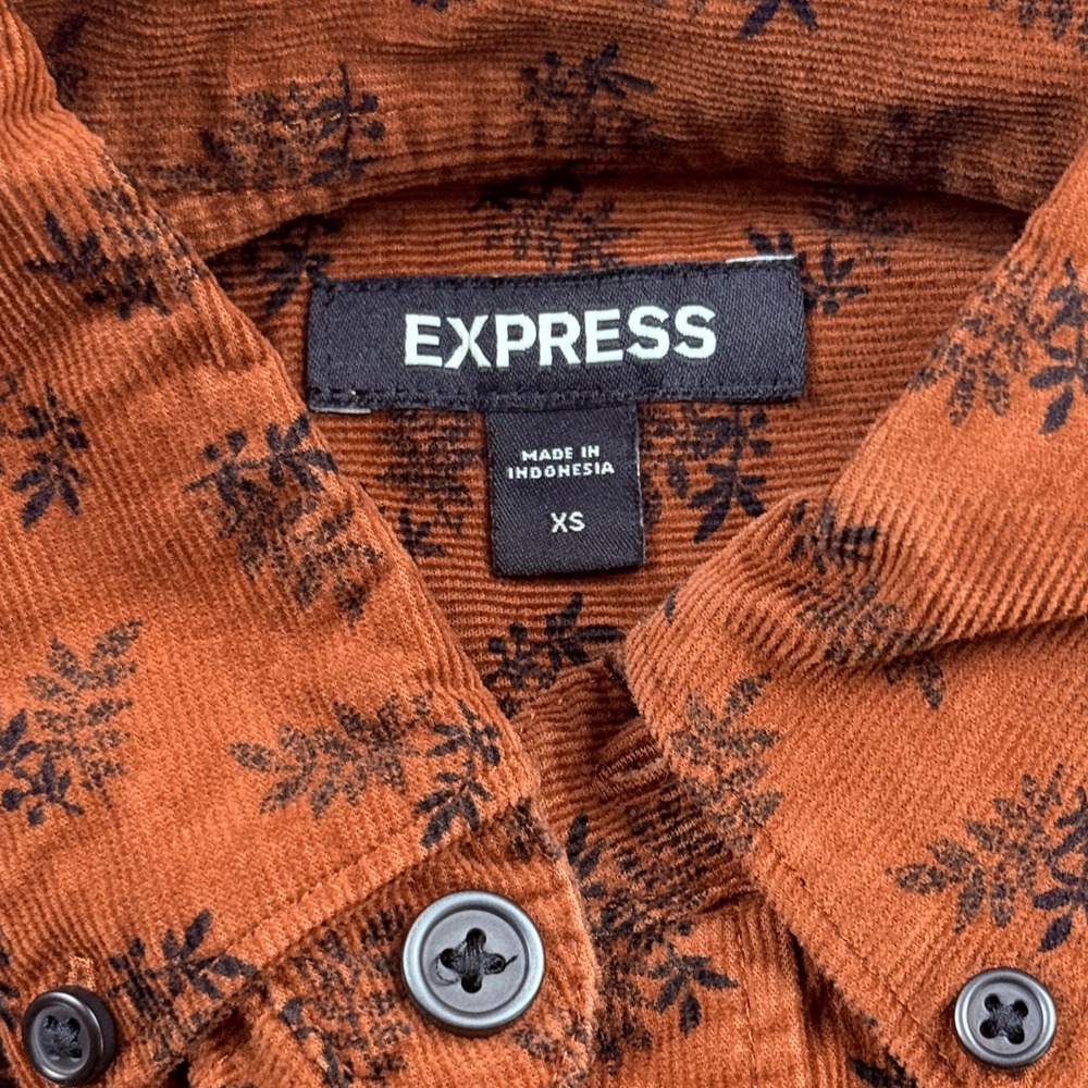 Express Corduroy Button Down Shirt Women XS Rust Orange Goblin Earthy Forest - Picture 3 of 6